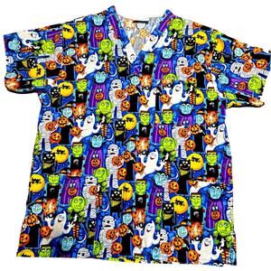 Peaches Uniforms Halloween Scrub Top 22 pit to pit 28.5 long